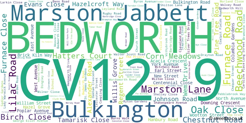 A word cloud for the CV12 9 postcode